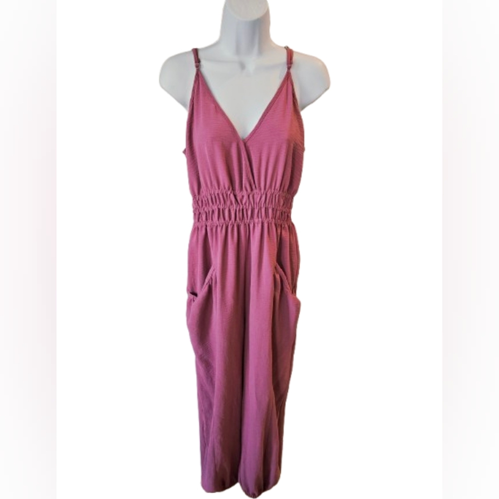 Mauve Pink Sleevless Gathered Waist Jumpsuit With Pockets - Picture 2 of 15